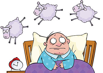 Sleepless man counting sheep