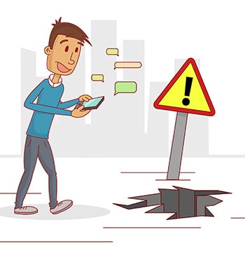 Man on phone walking into hazard
