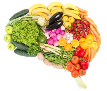 Healthy foods in the shape of a brain.