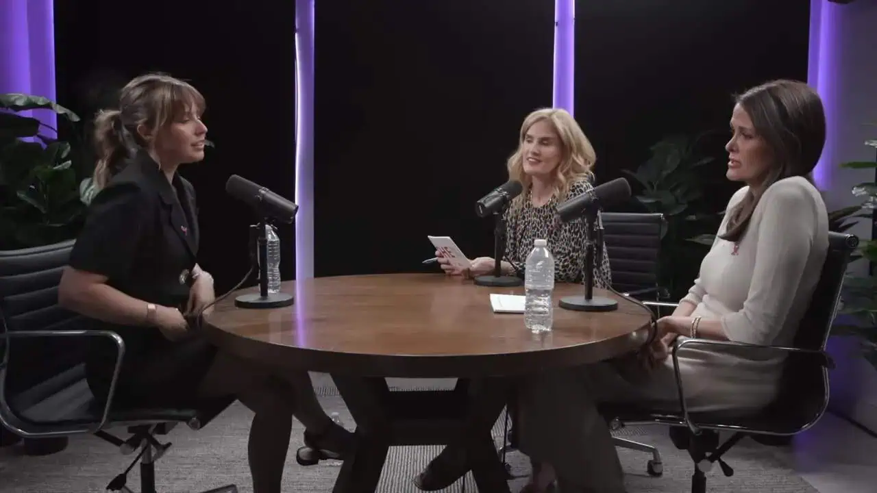 Thais Aliabadi MD podcast interview with two women at a round table.