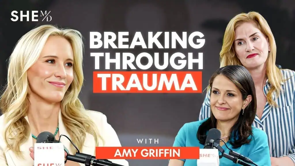 Thais Aliabadi MD speaking at a trauma awareness event with Amy Griffin and others.