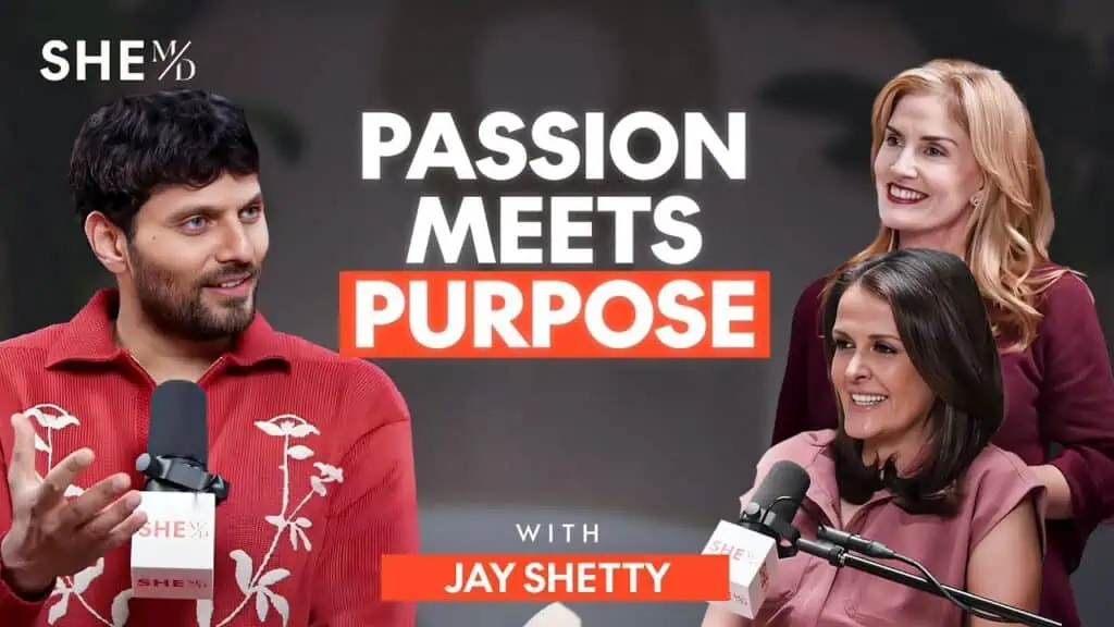 Dr. Thais Aliabadi speaking at a podcast about passion and purpose in medicine.