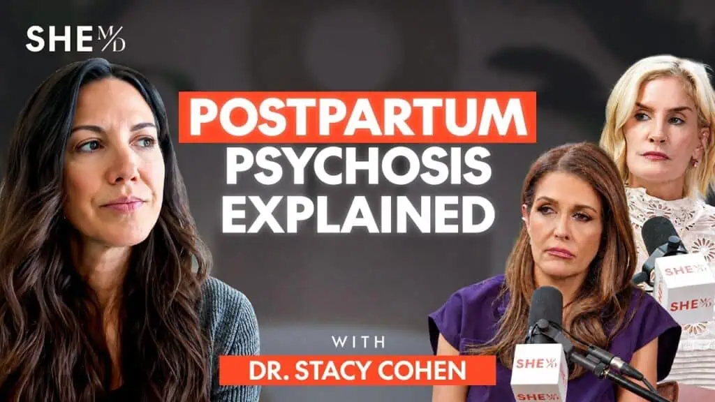 Women discussing postpartum psychosis during a podcast with Dr. Stacy Cohen.