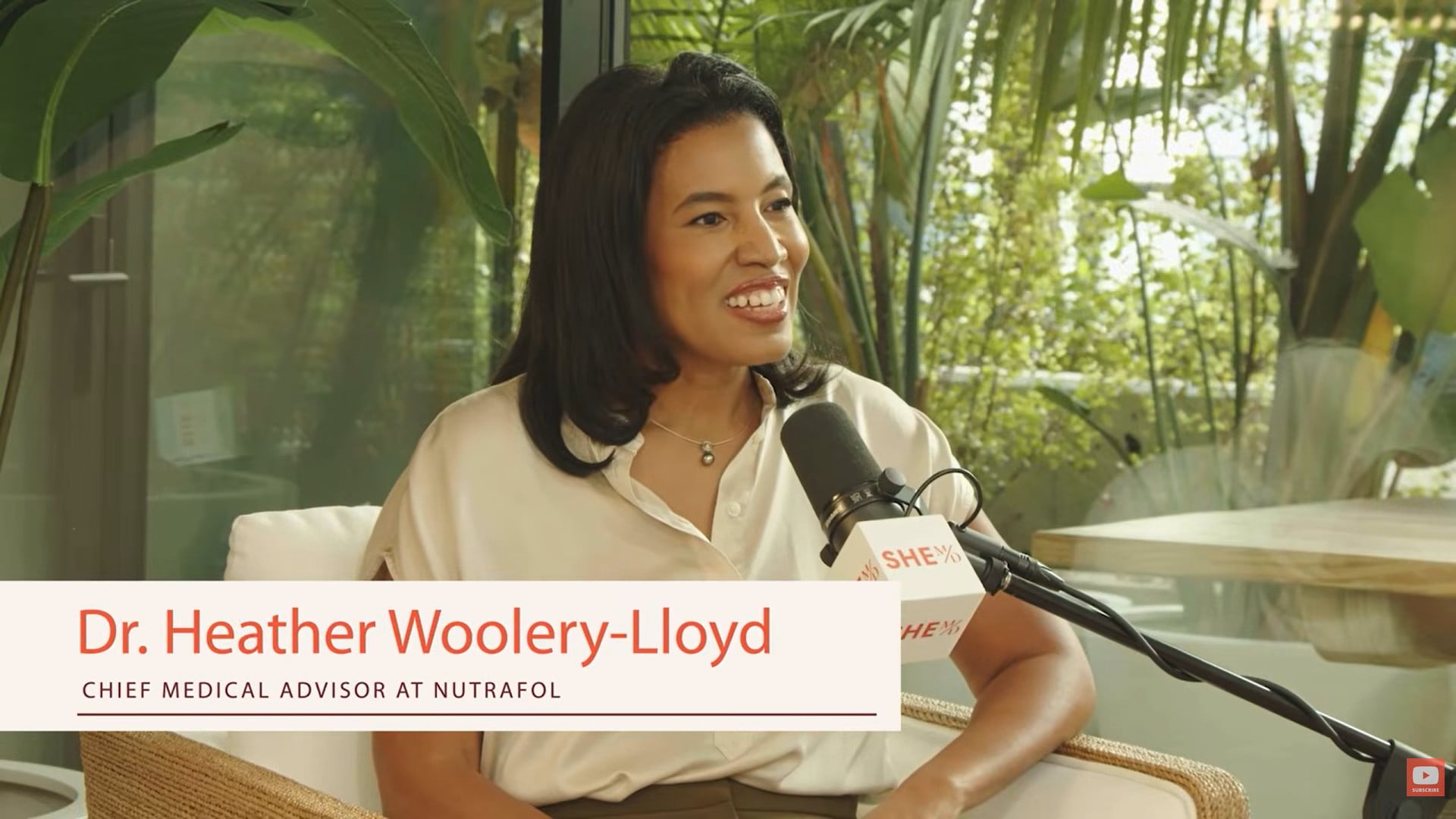 Dr. Heather Woolery-Lloyd speaking in a podcast interview about skincare.