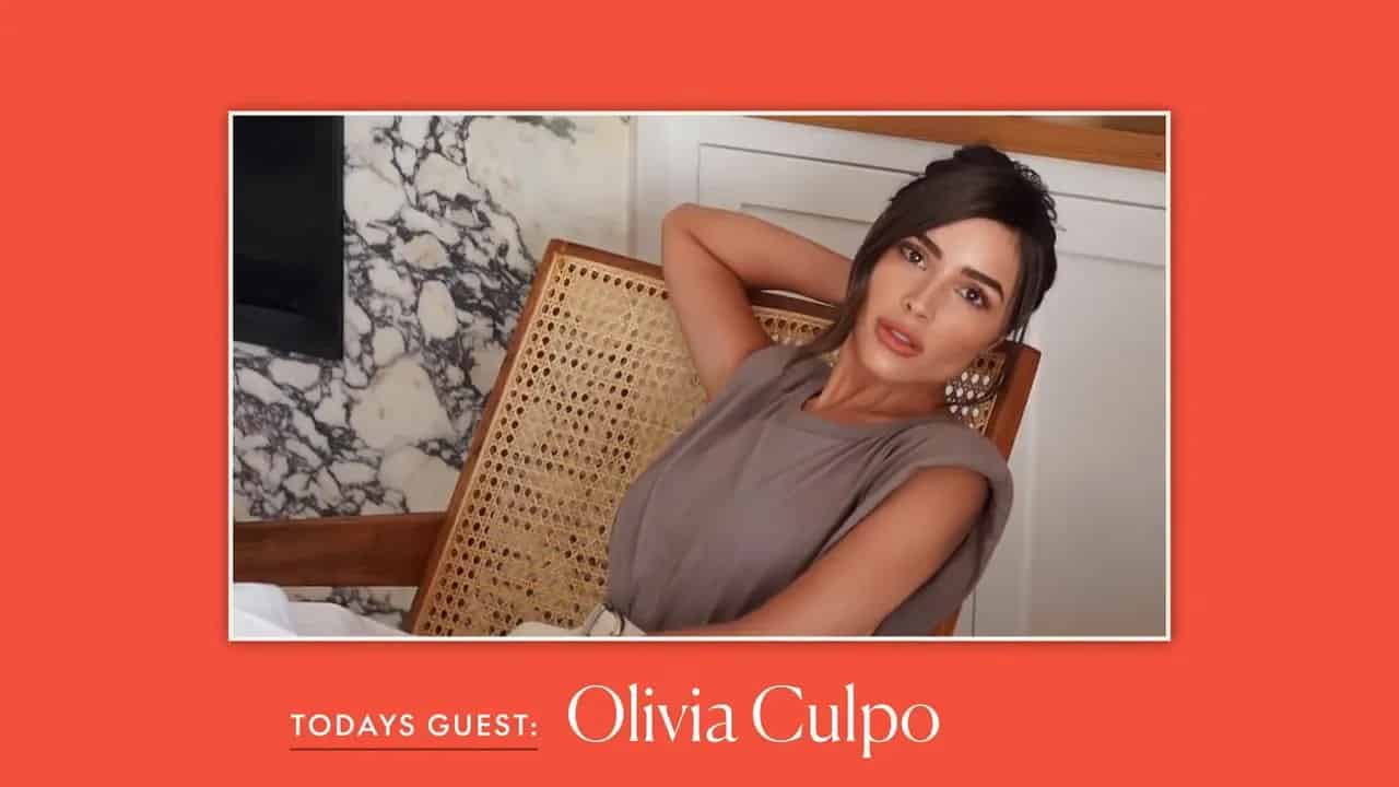 Olivia Culpo portrait and her name on a red title card